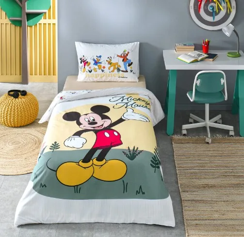 Özdilek Disney Lisanslı Mickey Nomadic Sarı Tek Kişilik %100 Pamuk Lastik Çarşaflı Nevresim Takımı - Görsel 2