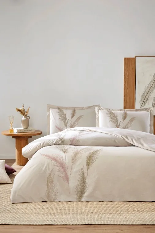 Özdilek Miscanthus Krem Çift Kişilik %100 Pamuk Nevresim Takımı